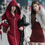 Демисезонная дизайнерская длинная юбка с молнией с капюшоном, платье, европейский стиль, тренд сезона, средней длины, облегающий крой