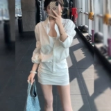 Рубашка, летняя модная сексуальная мини-юбка, с акцентом на бедрах