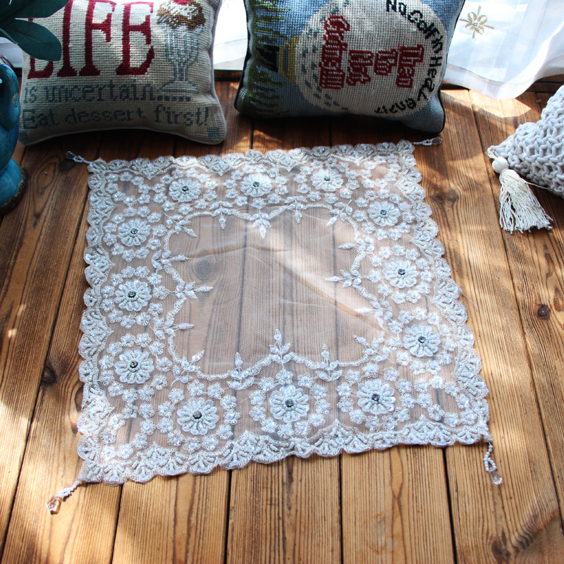 Foreign trade original single European mesh lace Handmade beaded embroidery Tea set Tea cup dust cover towel Square towel Decorative cover towel