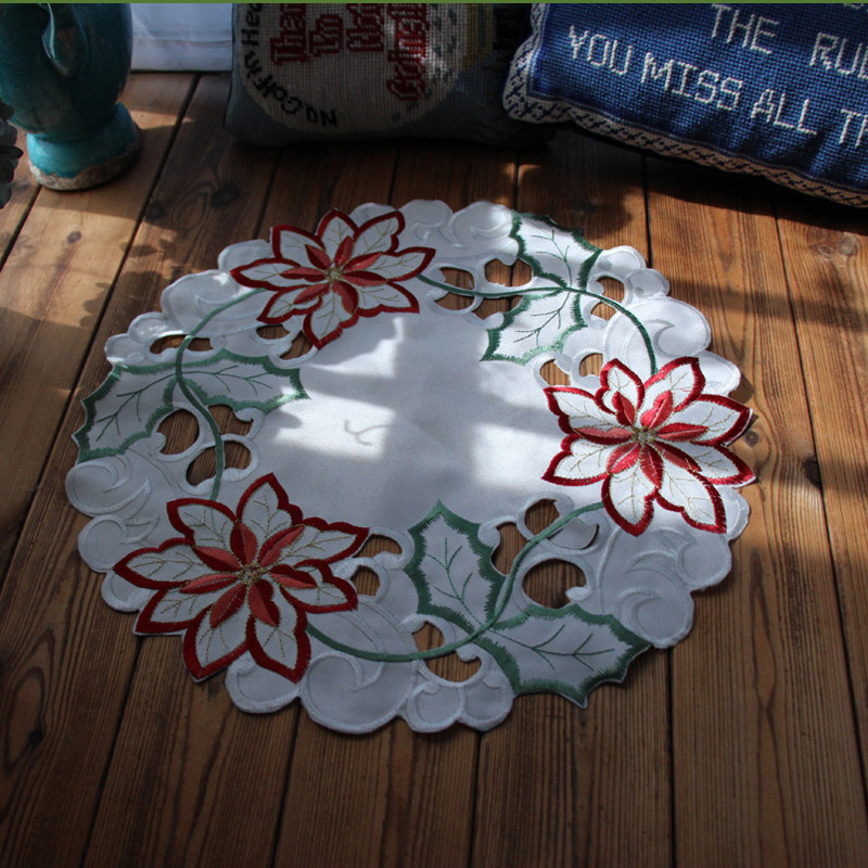 Simple European satin hollow embroidery embroidery placemat plate pad decorative pad Insulation pad Vase pad Dust cover towel