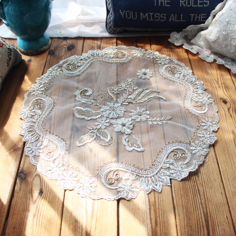 European lace hand beaded embroidery round tea set tea tray fruit plate rice cooker household appliances dust cover towel cover gray cloth