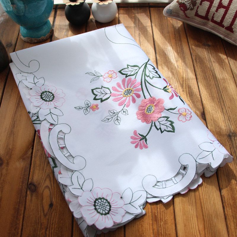 Foreign trade original Satin hollow embroidery tea table tablecloth TV bedside cabinet Tea dust cover