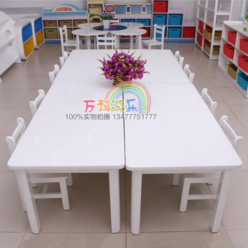 High-end Kindergarten Early Education Center Painting Table White Baking Varnish Molding Table Children Six Long Square Table Study Table And Chairs-Taobao