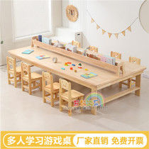Childrens early education solid wood art table kindergarten art table study table solid wood table and chair studio painting table handmade table