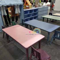 Kindergarten table and chair wooden fireproof board table learning training class lifting children long square table six learning table and chair
