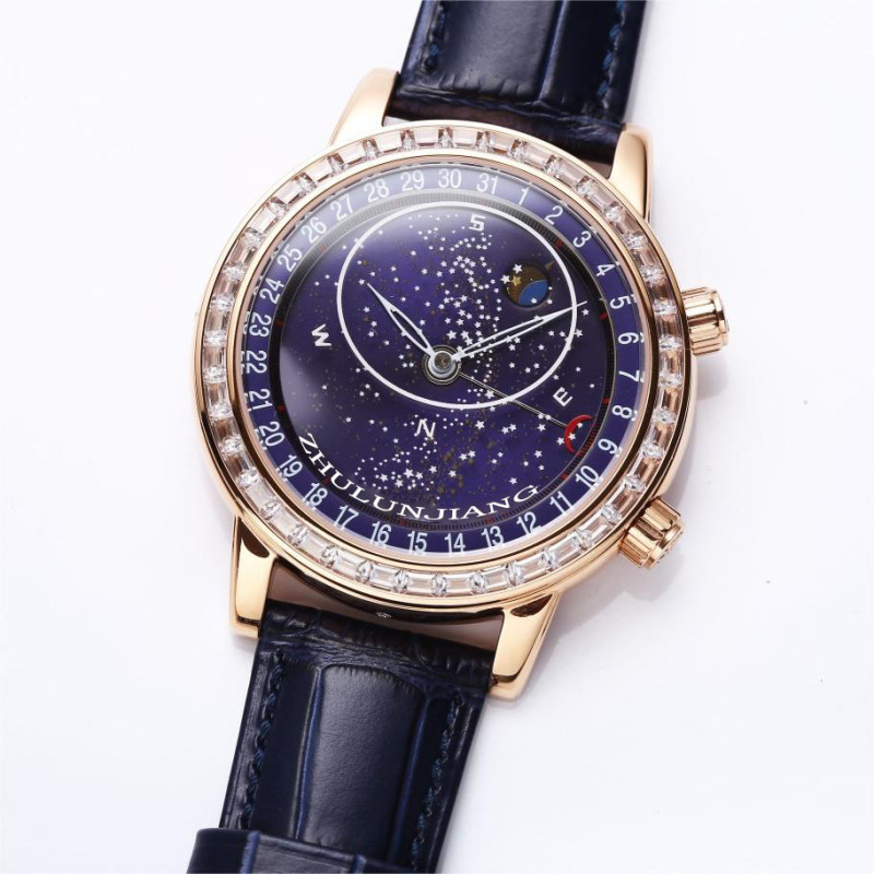 Zhuo Lunjiang Starry Sky Men's Automatic Mechanical Watch Luminous Men's Watch Leather Strap Calendar Personality Fashion Celestial Galaxy Watch