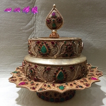 Dechin Forties Nepal Handmade White Bronze Manza Pinch Silk Inlaid Jewel Pure Bronze Manza Disc With Pallet Big