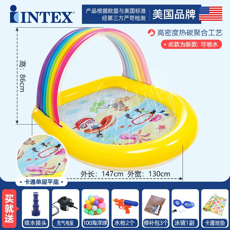 INTEX большой плавательный бассейн, надувной туристический морской водный горка водная игра