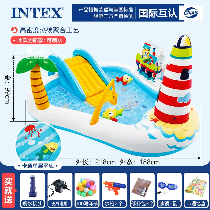 INTEX большой плавательный бассейн, надувной туристический морской водный горка водная игра