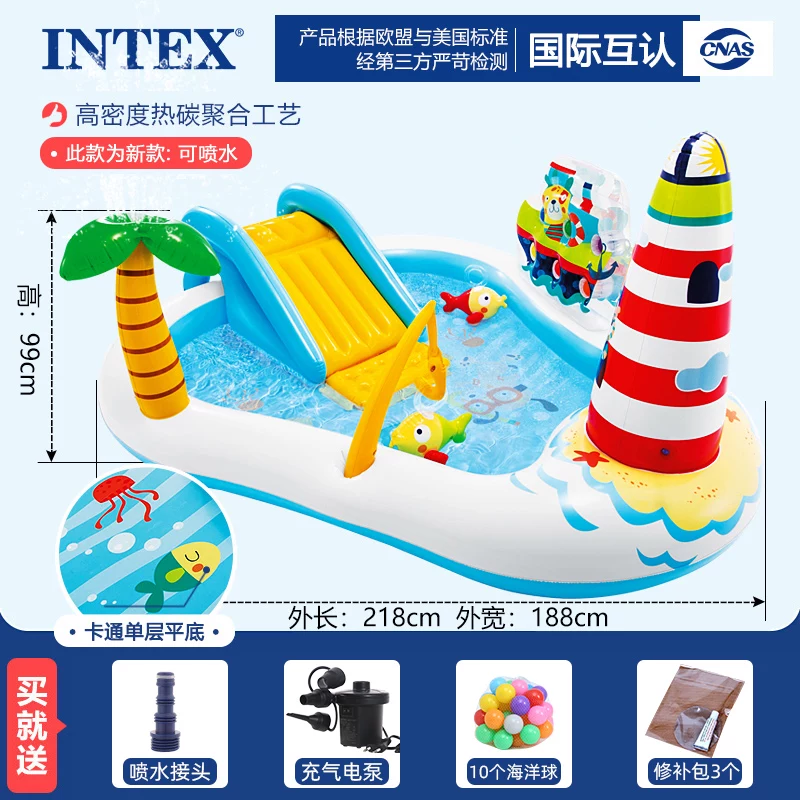 INTEX большой плавательный бассейн, надувной туристический морской водный горка водная игра