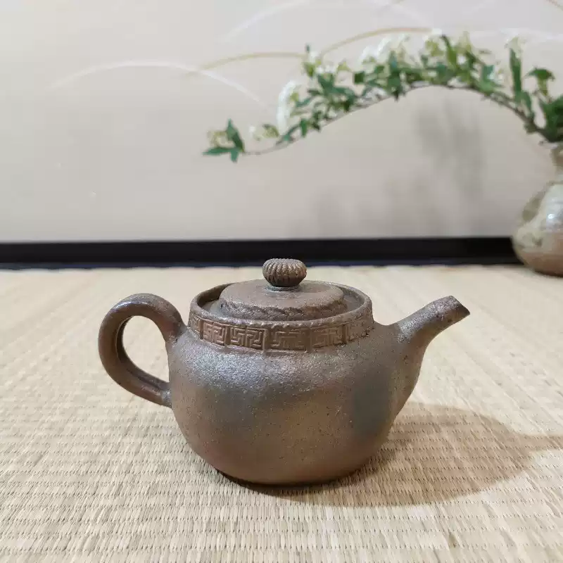 K2528 萬古焼 立花龍昇 在銘 刻印 急須 摘み回転 型萬古 松月窯 共箱