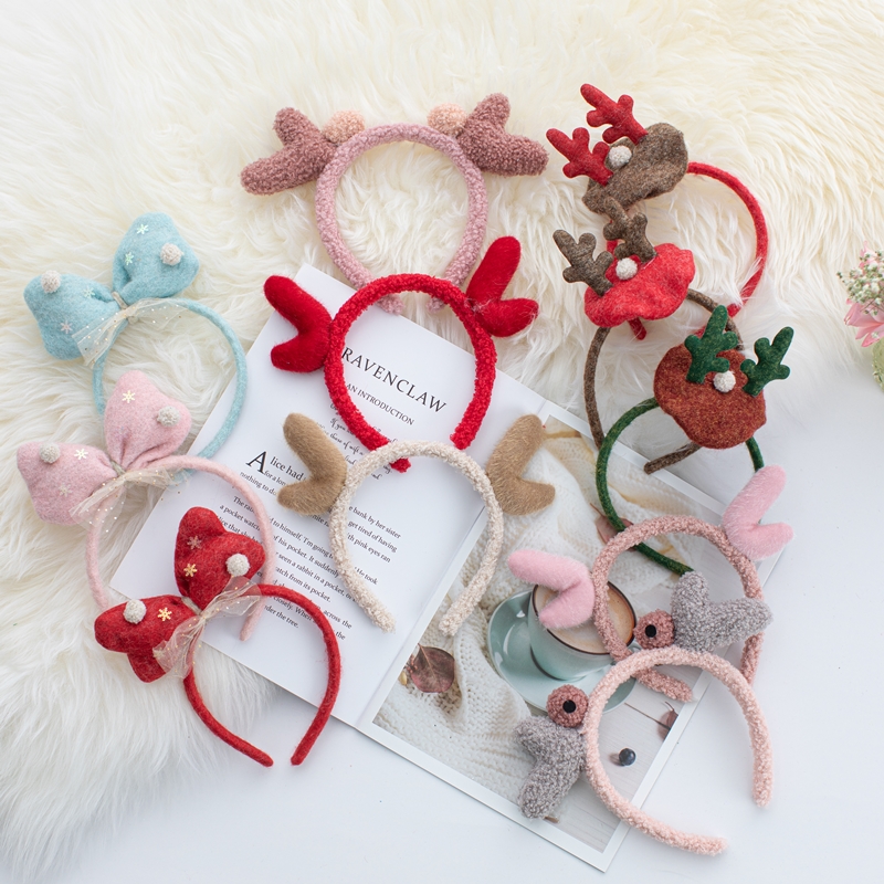 Face wash headband female Korean cartoon headband net red cute antlers funny plush headdress Christmas hair accessories creative