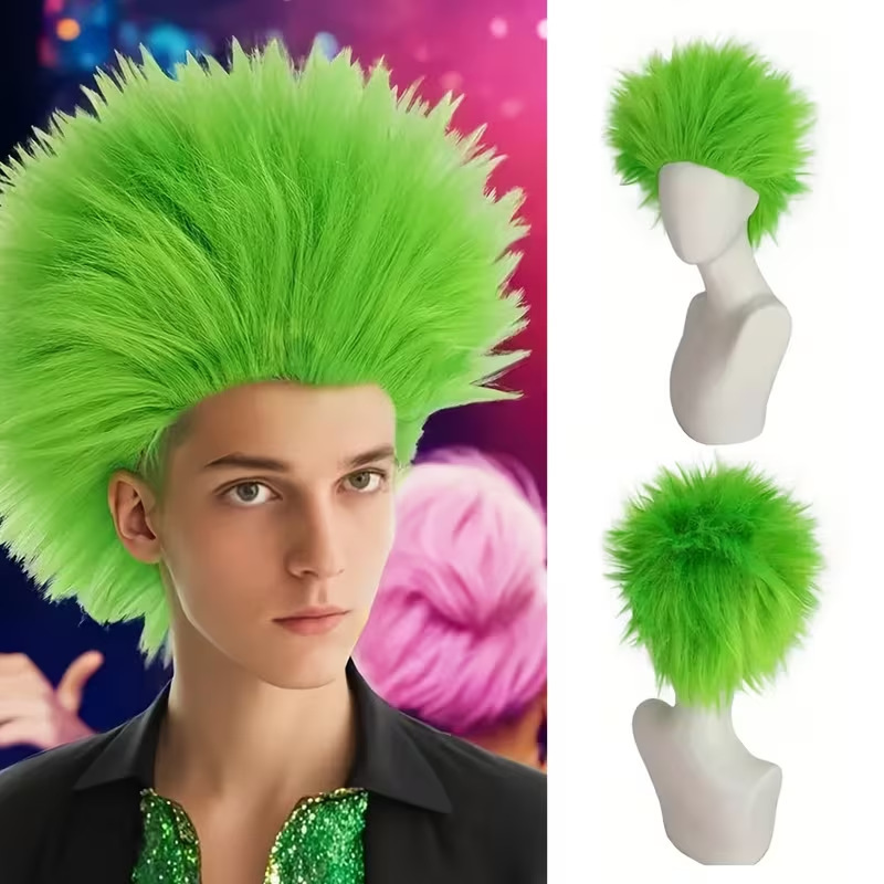 Funny Green Hair Wig for Adults, Halloween Cosplay Wig, Exaggerated Style, Funny Performance Headgear, Hairstyle Props