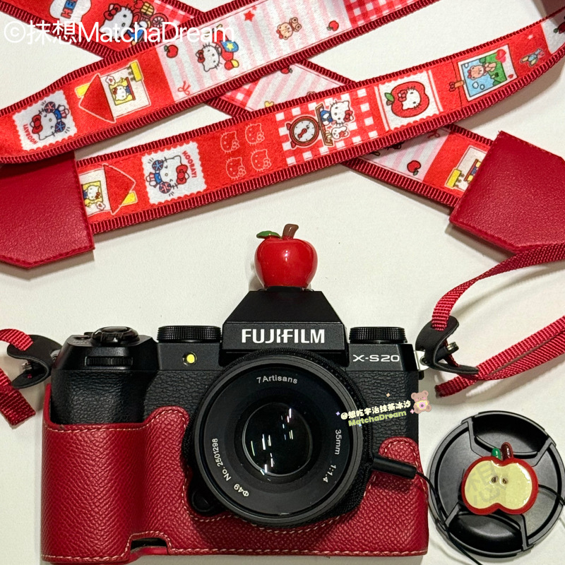 Kt Printed Red Camera Strap with Strawberry Hot Shoe Cover, Anti-Loss Strap, Camera Protective Case Suitable for Canon and Fuji Kt Printed Red Camera Strap with Strawberry Hot Shoe Cover, Anti-Loss Strap, Camera Protective Case Suitable for Canon and Fuji