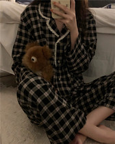 Luxury HomeDress Lace Plaid Pyjamas Woman Spring Autumn Season 2022 New Long Sleeves Slim black