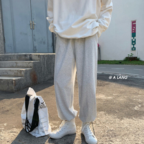 Autumn American sweatpants mens fashion brand gray sports pants Hong Kong style boys trend casual long pants drawstring tie pants