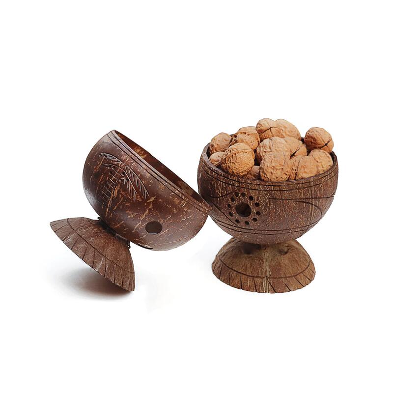 Coconut Shell Bowl with High Leg Pattern, Dried Fruit Storage Plate, Coconut Shell Tableware, Desktop Porch Ornaments Decoration Coconut Shell Bowl with High Leg Pattern, Dried Fruit Storage Plate, Coconut Shell Tableware, Desktop Porch Ornaments Decoration