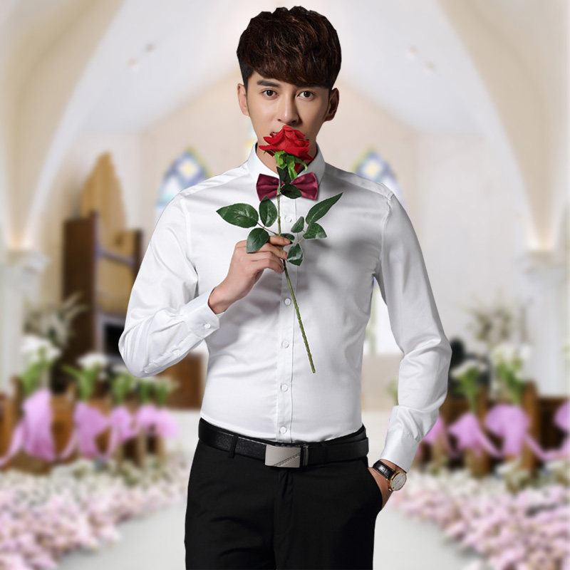 Spring accompanied by brother Dress Long Sleeve Shirt Man Suit Machia Groom Positive Dress Shirt Costume Group Wedding Suit