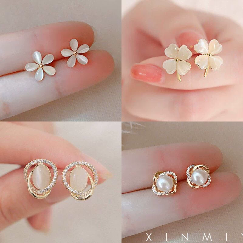Серьги, японские и корейские, кошачий глаз, цветочные, простой и элегантный дизайн, коллекция 2023 года
