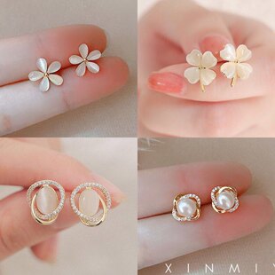 Серьги, японские и корейские, кошачий глаз, цветочные, простой и элегантный дизайн, коллекция 2023 года