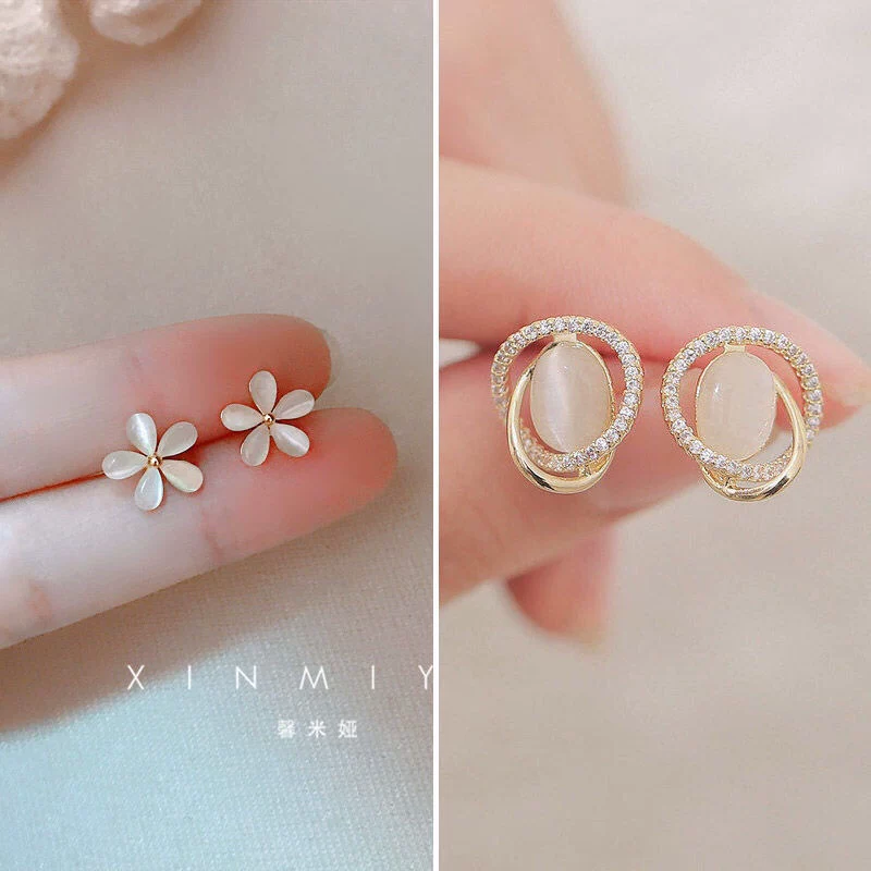 Серьги, японские и корейские, кошачий глаз, цветочные, простой и элегантный дизайн, коллекция 2023 года