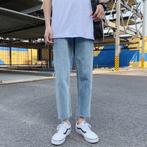 Straight Drum Pants Mens Spring Boomer jeans Korean version Trend 100 lap 90% Pants Wins Port Wind Boys Pants Loose
