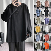 Pure color long sleeve t-shirt male spring ins craze streaming 100 hitch loose inner hitch undershirt mens spring and autumn blouses