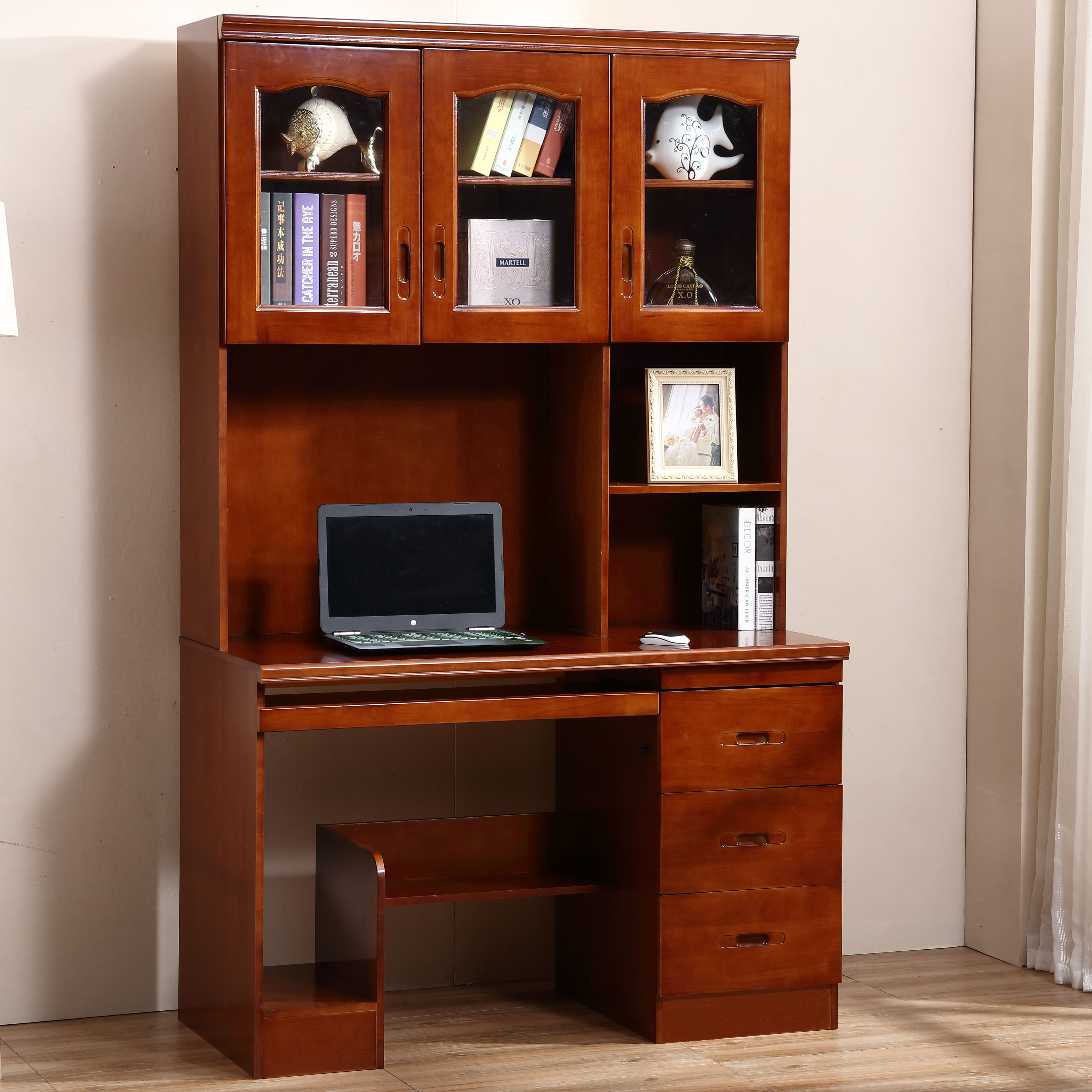 Chinese Solid Wood Desk Bookshelf Combination With Bookcase Modern