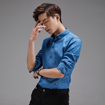 Fall Shirt Male long sleeve Korean version Body Type Youth Business Casual Print Inch of jeans Mens shirt