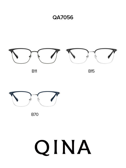 QINA Qina's 2026 new half-frame myopia glasses eyebrow frame anti-blue light Sven Science and Technology men's model QA7056