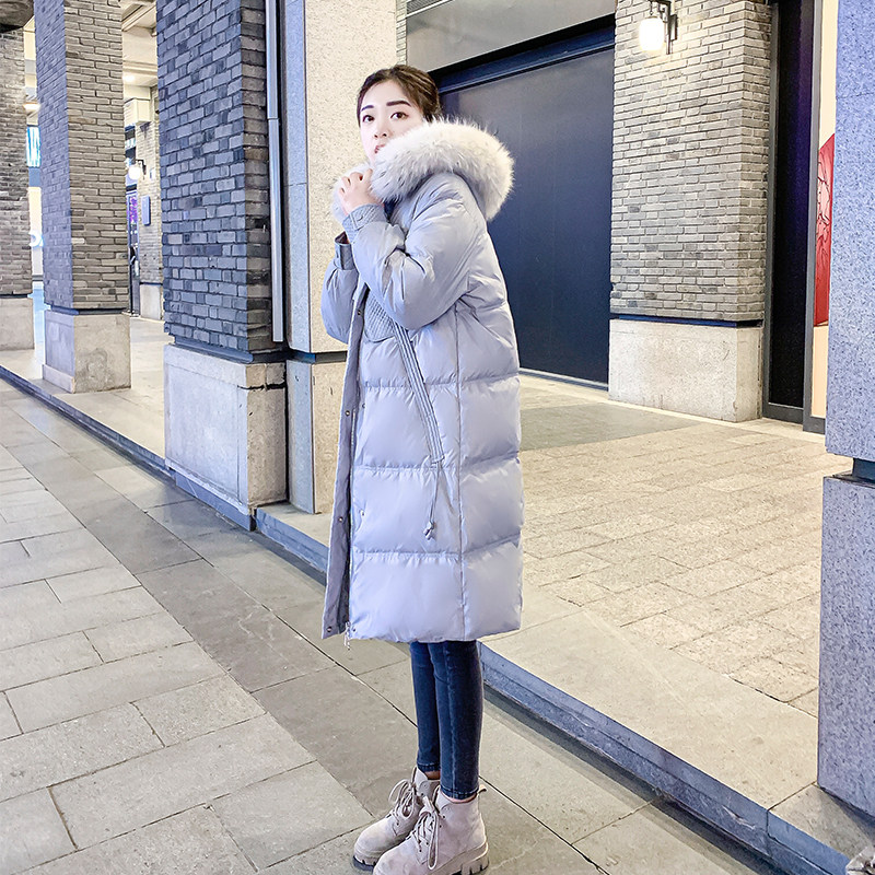2021 New Winter Korean version of white duck suede Down Jacket Clothing woman Middle-length version Large fur collar Fashion thickened jacket