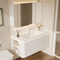 Cream style bathroom cabinet ceramic integrated basin new bathroom wash basin cabinet combination rounded corner wash basin basin