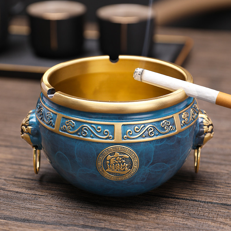 Thinking Pure Copper Cigarette Ashtray Home Living Room Anti-Fly Ash Creative Personality Home Light Lavish Chinese Adornment Pendulum