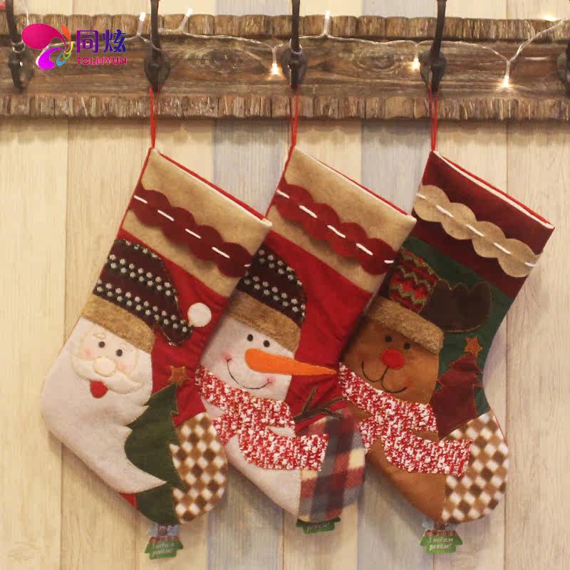 Tongxuan Christmas decoration socks Christmas tree pendant gift bag candy bag gift bag printed Christmas socks