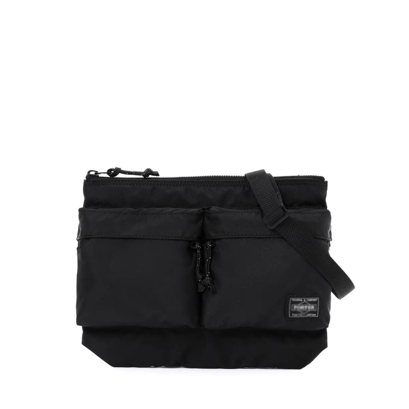 Porter Casual Style Multi-Pocket Crossbody Bag Men's Black Square Shoulder Bag Multi-Functional Waterproof Storage Bag
