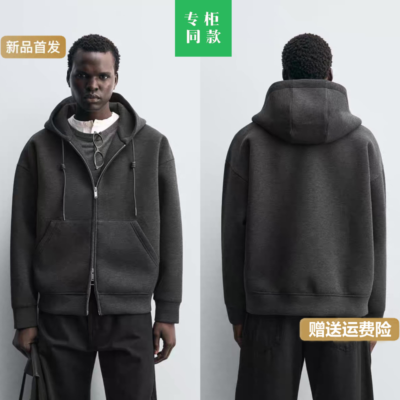 Cabinet 549! Za New Men's Clothing, Loose-Fitting Air Layer Heavyweight Thermal-Locking Hooded Zipper Sweatshirt 1437360 922