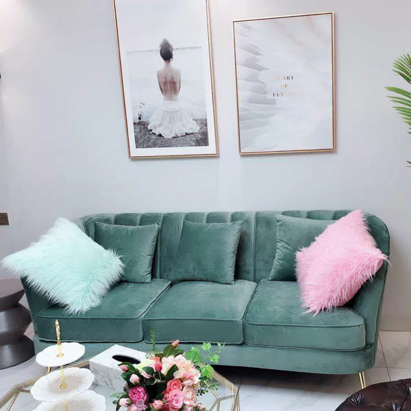 Bắc Âu đơn giản căn hộ nhỏ ánh sáng sang trọng màu xanh nhung vải sofa cửa hàng quần áo lưới phòng ngủ màu đỏ sofa đôi - Ghế sô pha