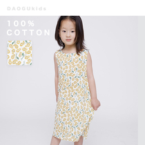Daogu DAOGU original daughter childrens spring and summer dress vest casual printing flared flowers fresh and cool cotton