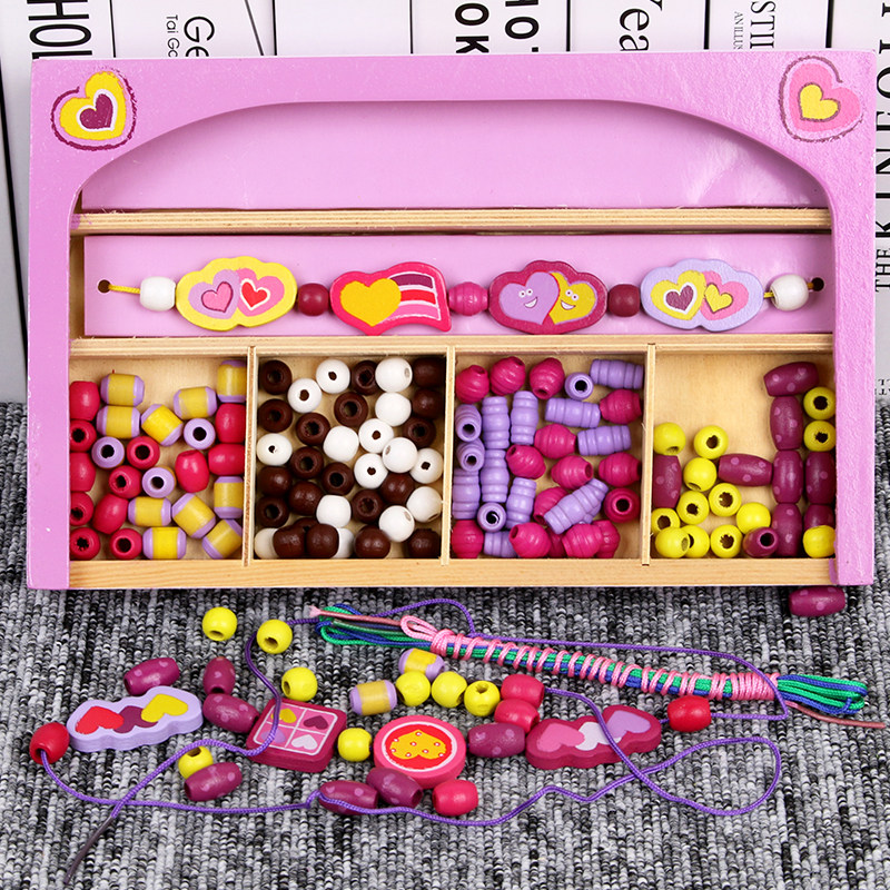 Children's wooden beaded toys children's handmade diy materials to make educational girls bracelet necklaces wearing beads