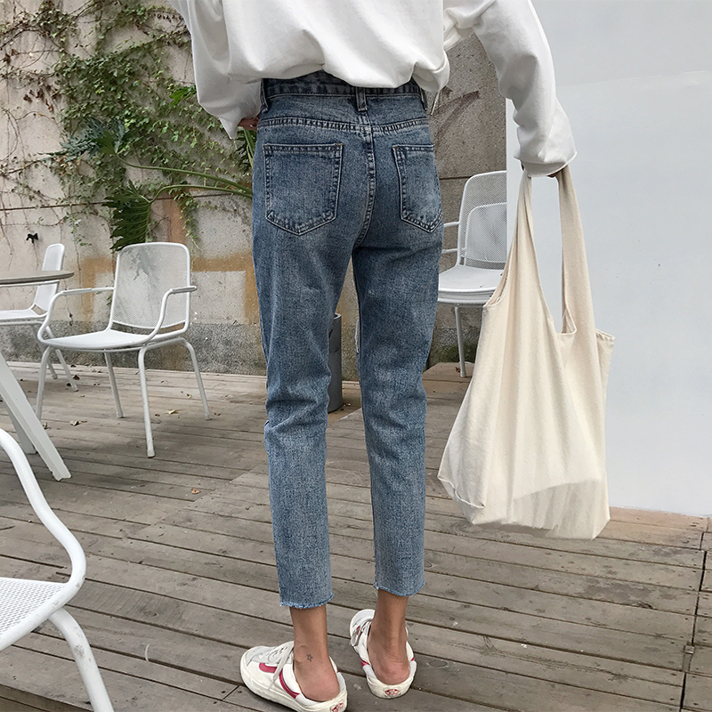 Quần jeans đỏ nữ mùa thu đông cao eo 2018 mới lửng mỏng nữ geek hoang dã thẳng cộng với nhung thời trang công sở nữ