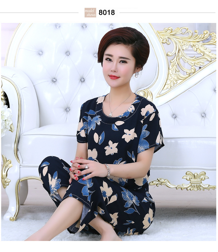 Mùa hè đồ ngủ nữ cotton lụa ngắn tay áo trung niên phù hợp với nữ mô hình mùa hè bông trung niên mẹ dịch vụ nhà