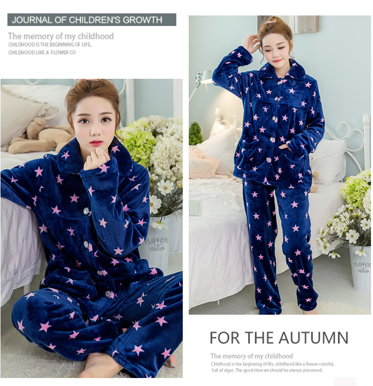 Đồ ngủ của phụ nữ mùa đông dày san hô lông cừu flannel cardigan phù hợp với mùa thu và mùa đông dài tay trung niên dịch vụ nhà kích thước lớn những kiểu đồ bộ đẹp