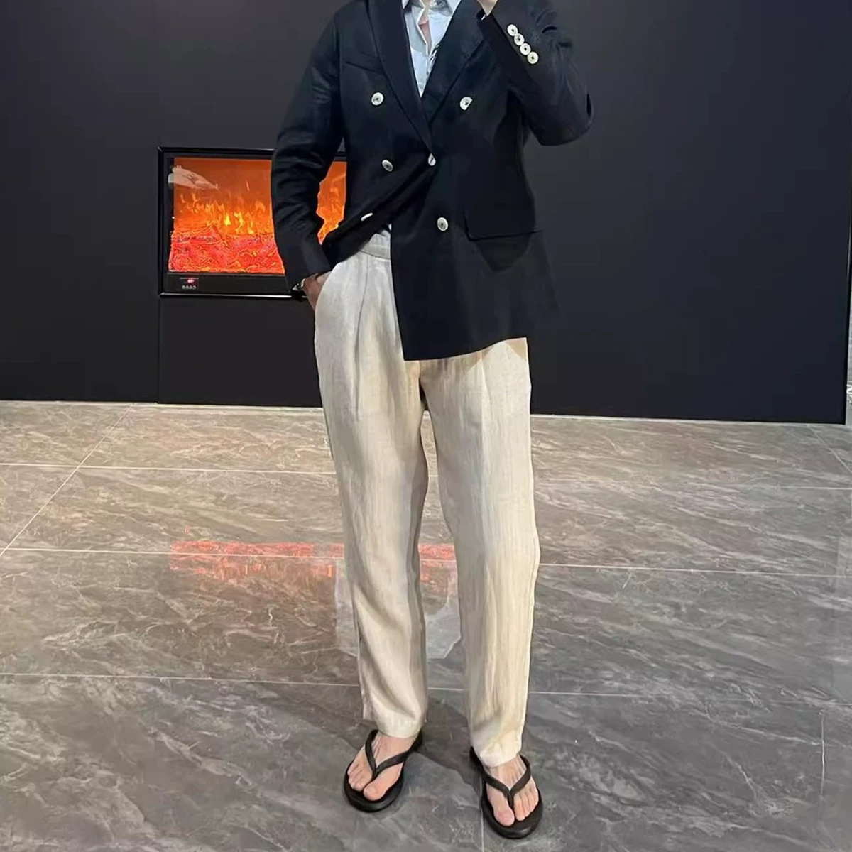 Летние тонкие loose trousers для отдыха, свободный прямой крой