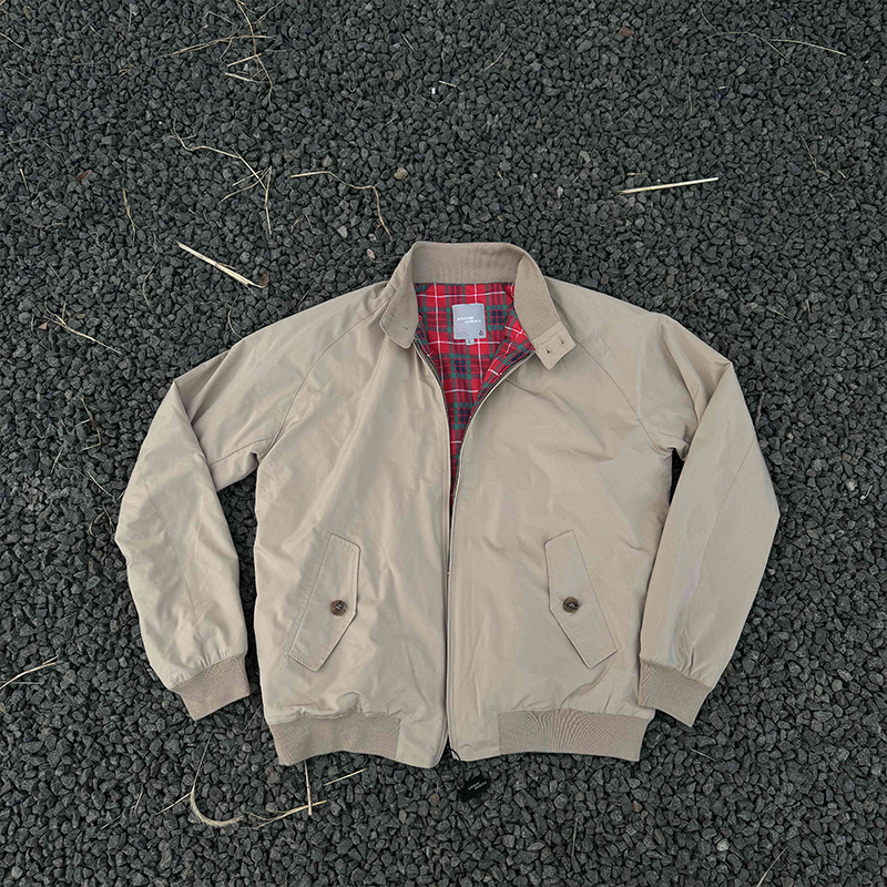 Cleanfit Khaki Stand-Up Collar Harrington Jacket Men's Spring & Fall New Style Casual Jacket with Plaid Lining Design Cleanfit Khaki Stand-Up Collar Harrington Jacket Men's Spring & Fall New Style Casual Jacket with Plaid Lining Design