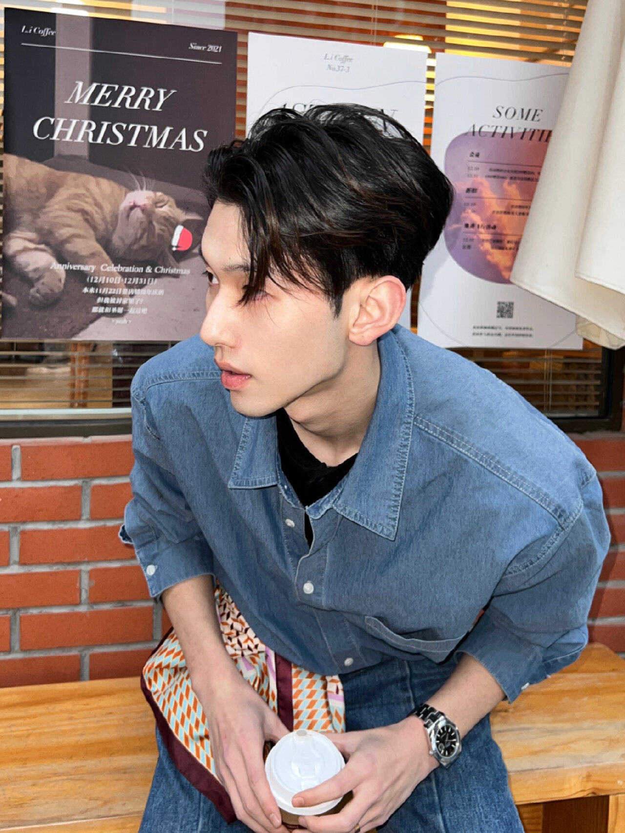 Джинсовая рубашка 牛仔衬衫男高级感韩系chic别致上衣时尚潮流穿搭雅痞男装长袖衬衣 T.l.f.n