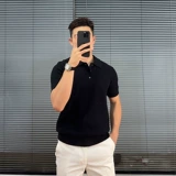 Кофейная трикотажная летняя дизайнерская футболка polo, короткий рукав, изысканный стиль, тренд сезона