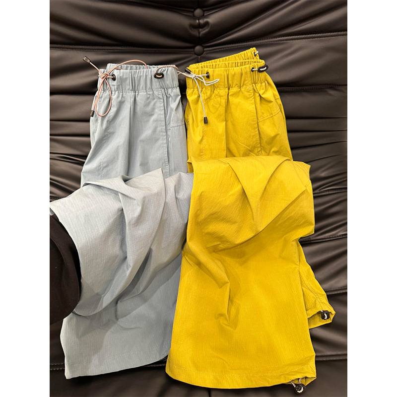 Dopamine Yellow Outdoor Hiking Pants for Men, Summer Lightweight Quick-Dry Sports Pants, Straight Loose Wide-Leg Casual Pants