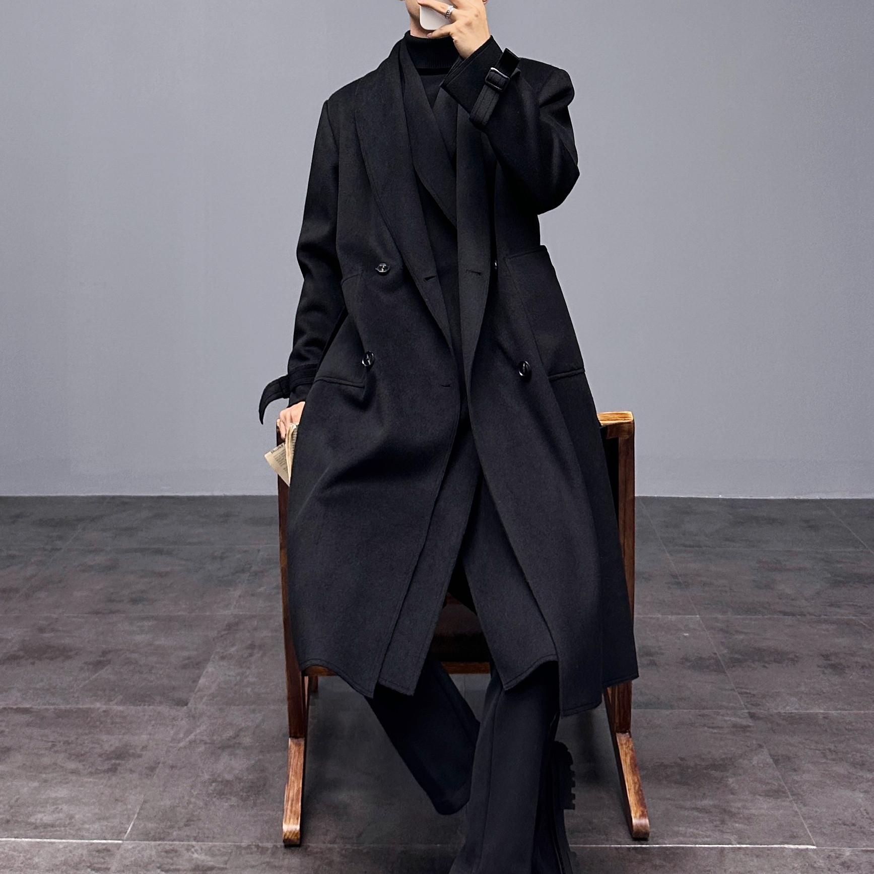 De-Style Superior Sense Double Suit Collar Fur Coats Men's Winter Medium Long Cash over knee false Two-sided coat-Taobao