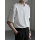 Трендовая футболка с коротким рукавом, V-образный вырез, в корейском стиле, изысканный стиль, свободный крой