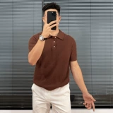 Кофейная трикотажная летняя дизайнерская футболка polo, короткий рукав, изысканный стиль, тренд сезона